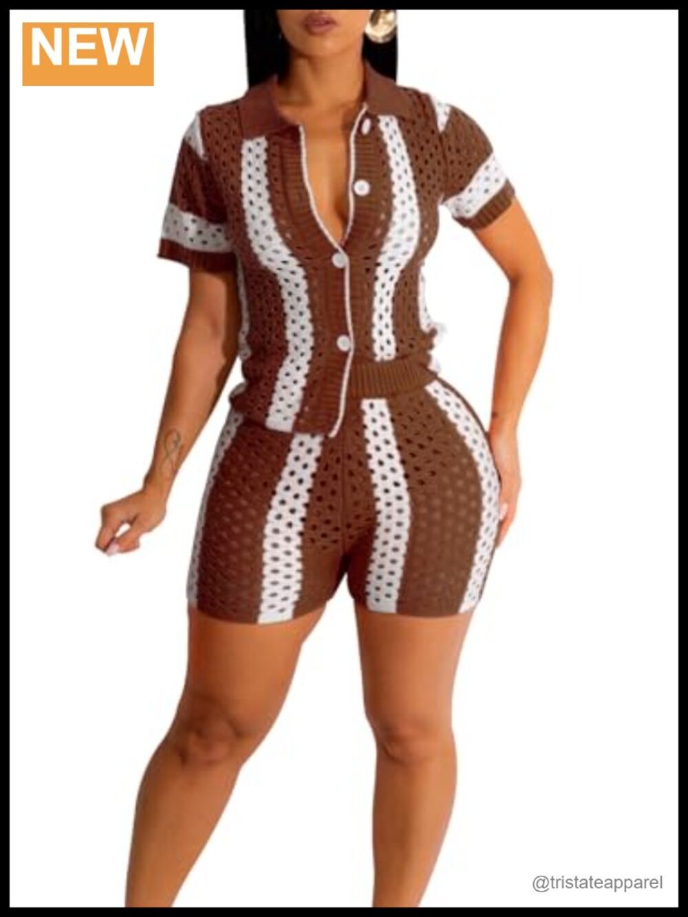 Women's Hollow Out Knit 2 Piece Shorts Set Short Sleeve Lounge Tracksuit